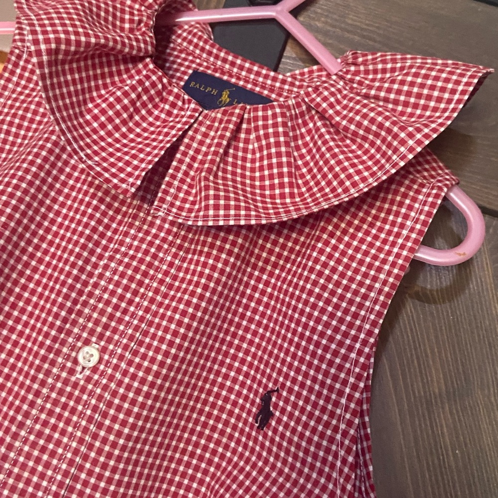 Ralph Lauren Red Gingham Ruffle Collar Blouse